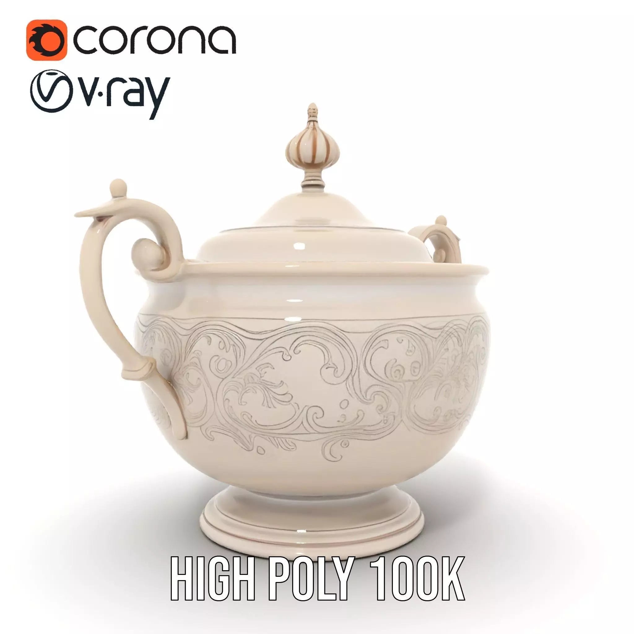 Elegant Silver Sugar Bowl model pack Low-poly 3D model_16