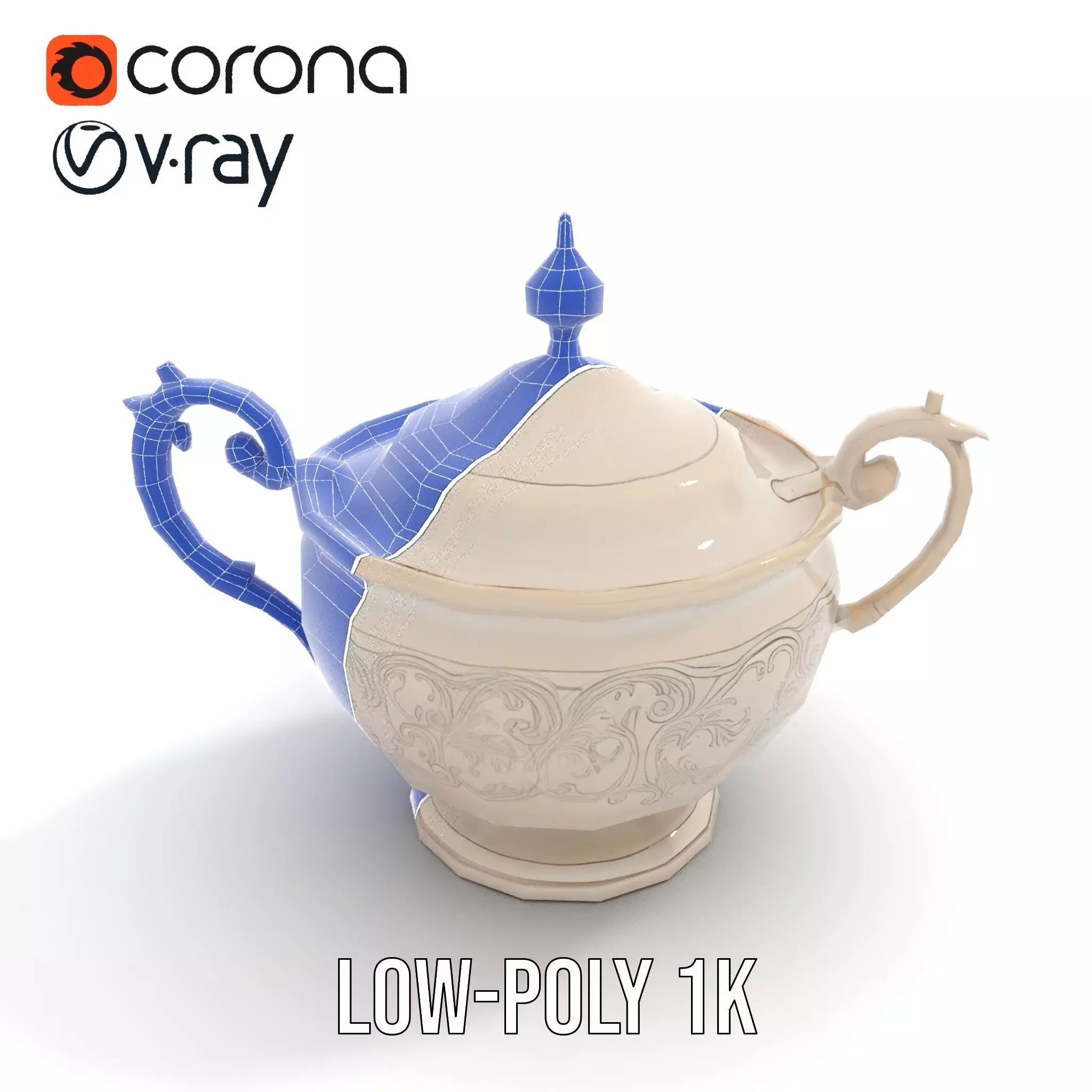 Elegant Silver Sugar Bowl model pack Low-poly 3D model_20