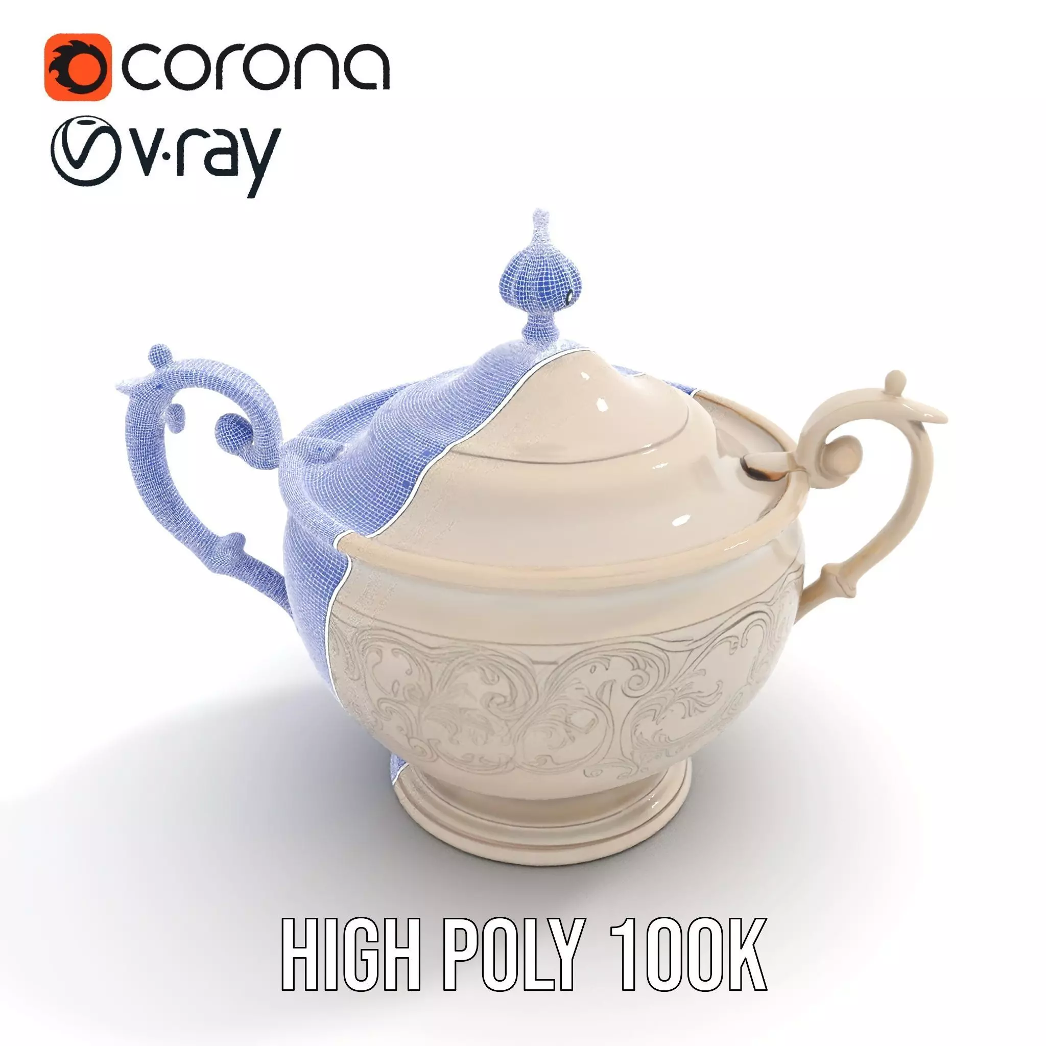 Elegant Silver Sugar Bowl model pack Low-poly 3D model_33