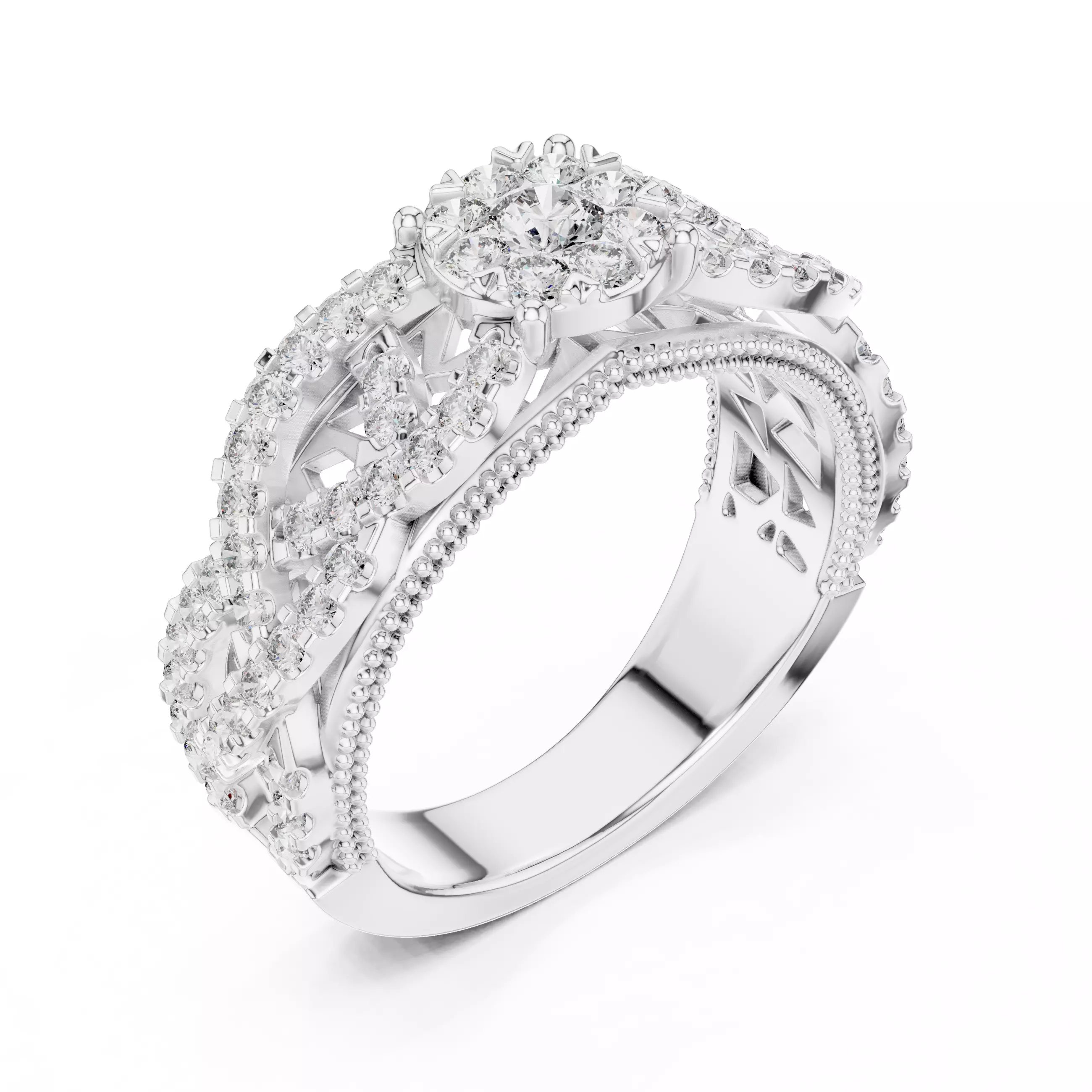 Diamond Cocktail Ring 3dm stl renders animation videos 3D print model_7