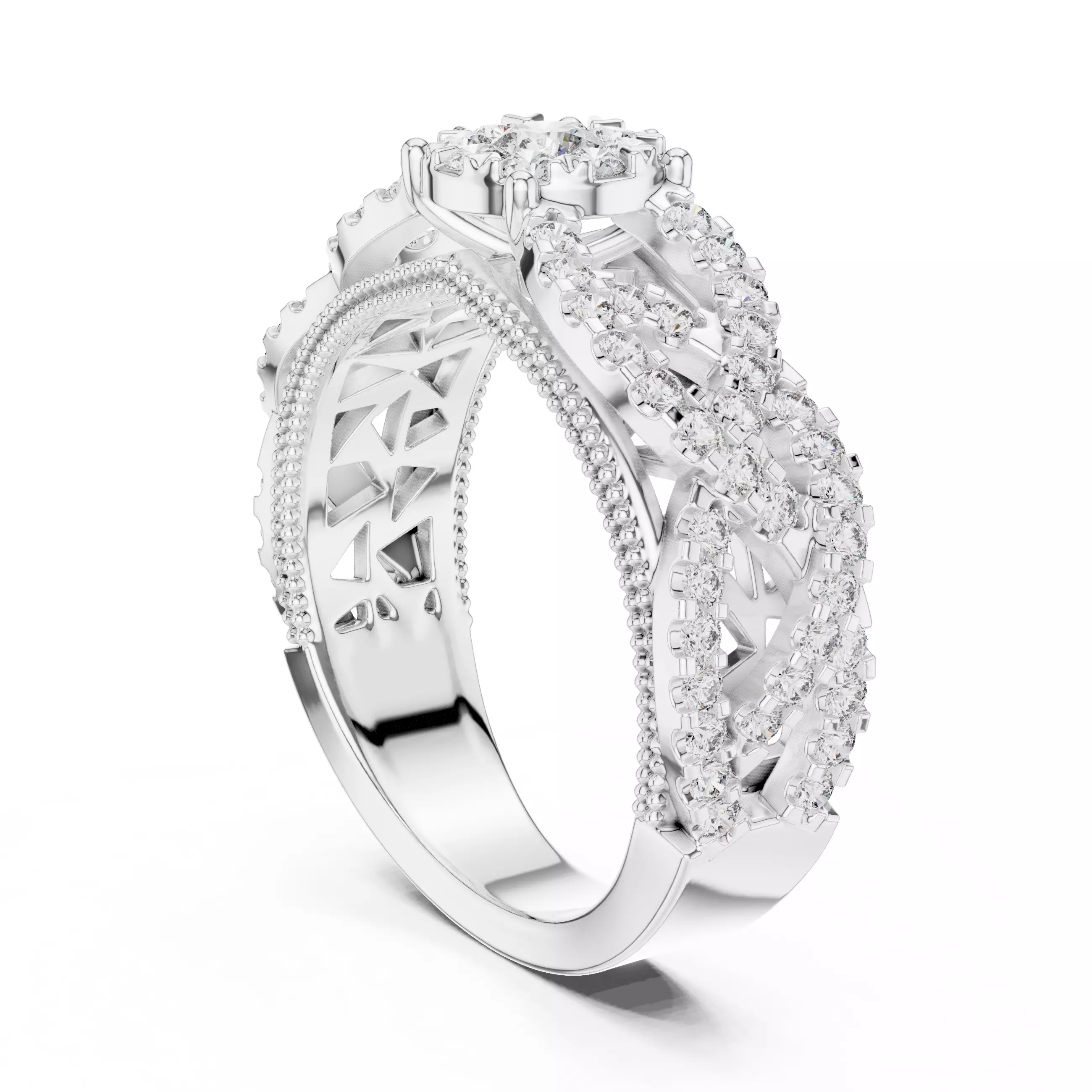 Diamond Cocktail Ring 3dm stl renders animation videos 3D print model_6