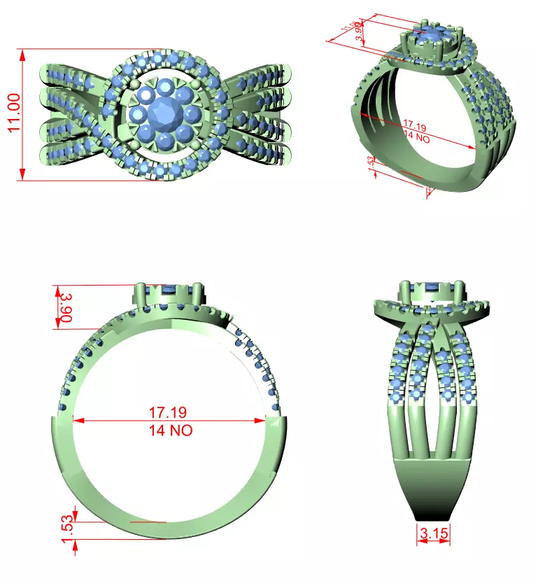 Diamond Cocktail Ring 3dm stl renders animation videos 3D print model_1