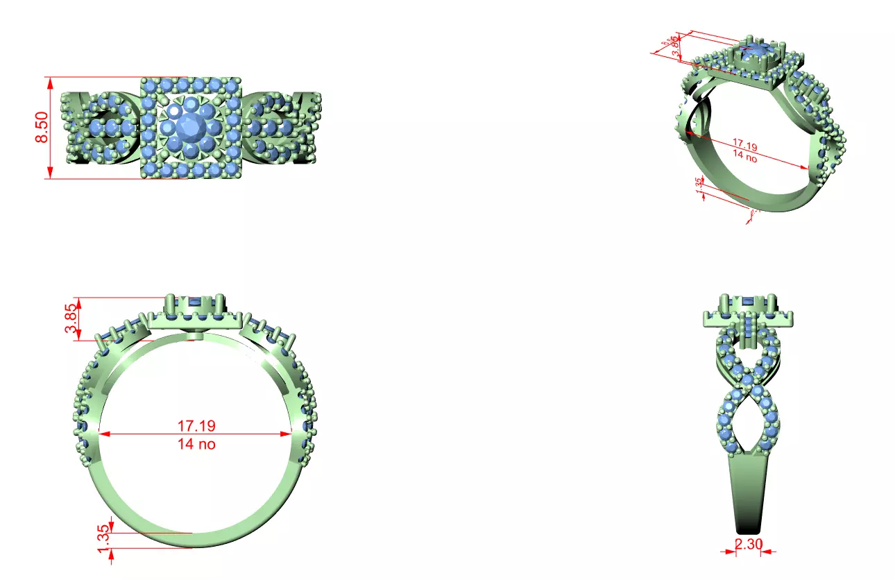 Diamond Cocktail Ring 3dm stl renders animation videos 3D print model_1