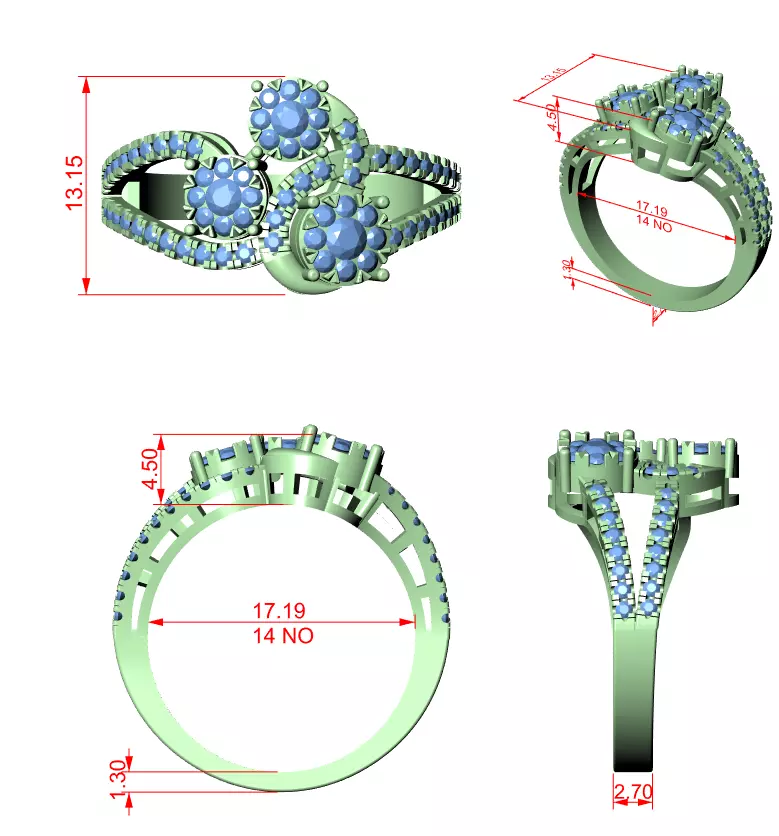 Diamond Cocktail Ring 3dm stl renders animation videos 3D print model_1