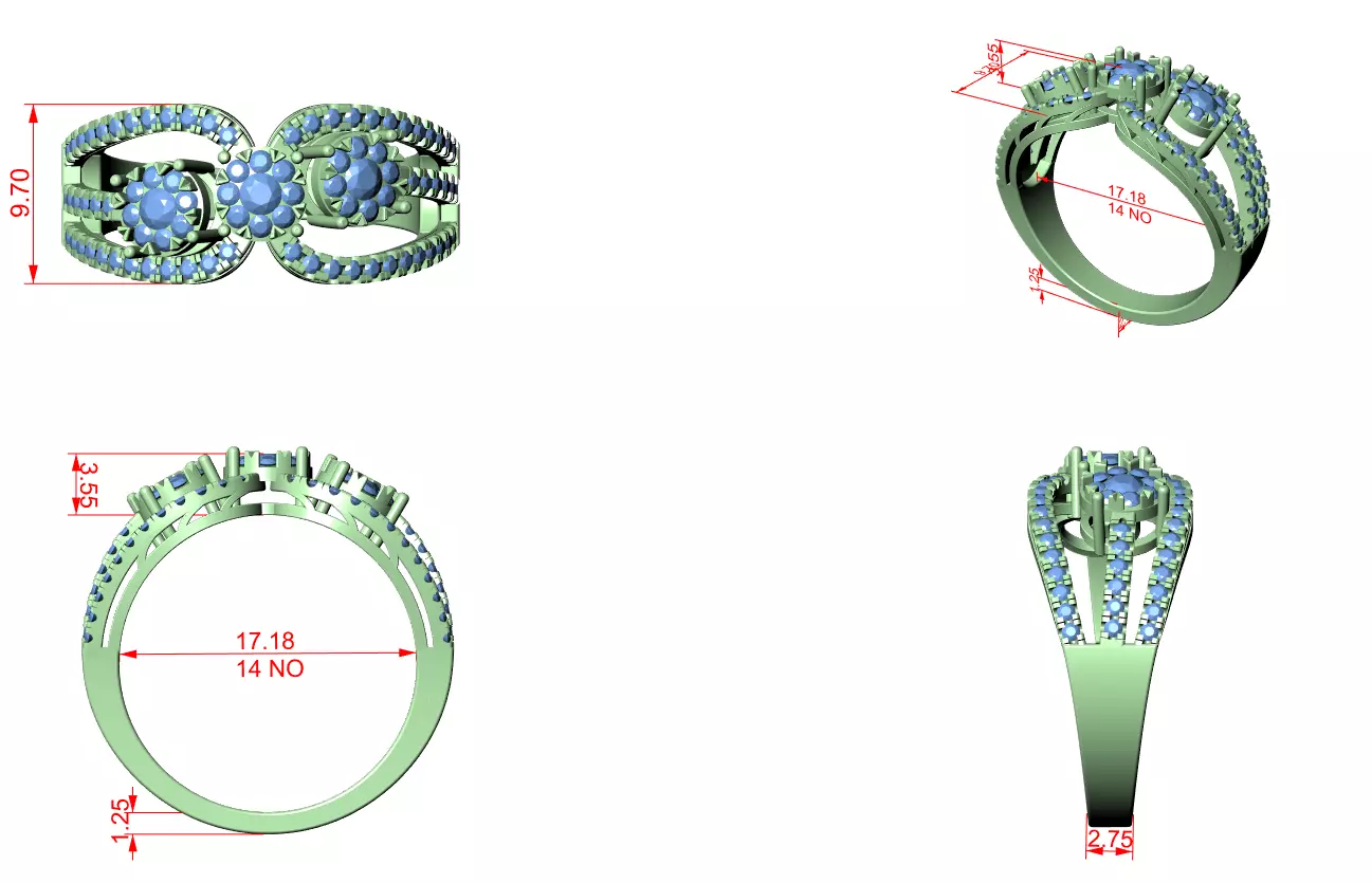 Diamond Cocktail Ring 3dm stl renders animation videos 3D print model_1