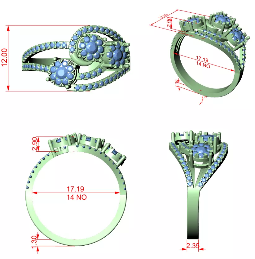 Diamond Cocktail Ring 3dm stl renders animation videos 3D print model_1
