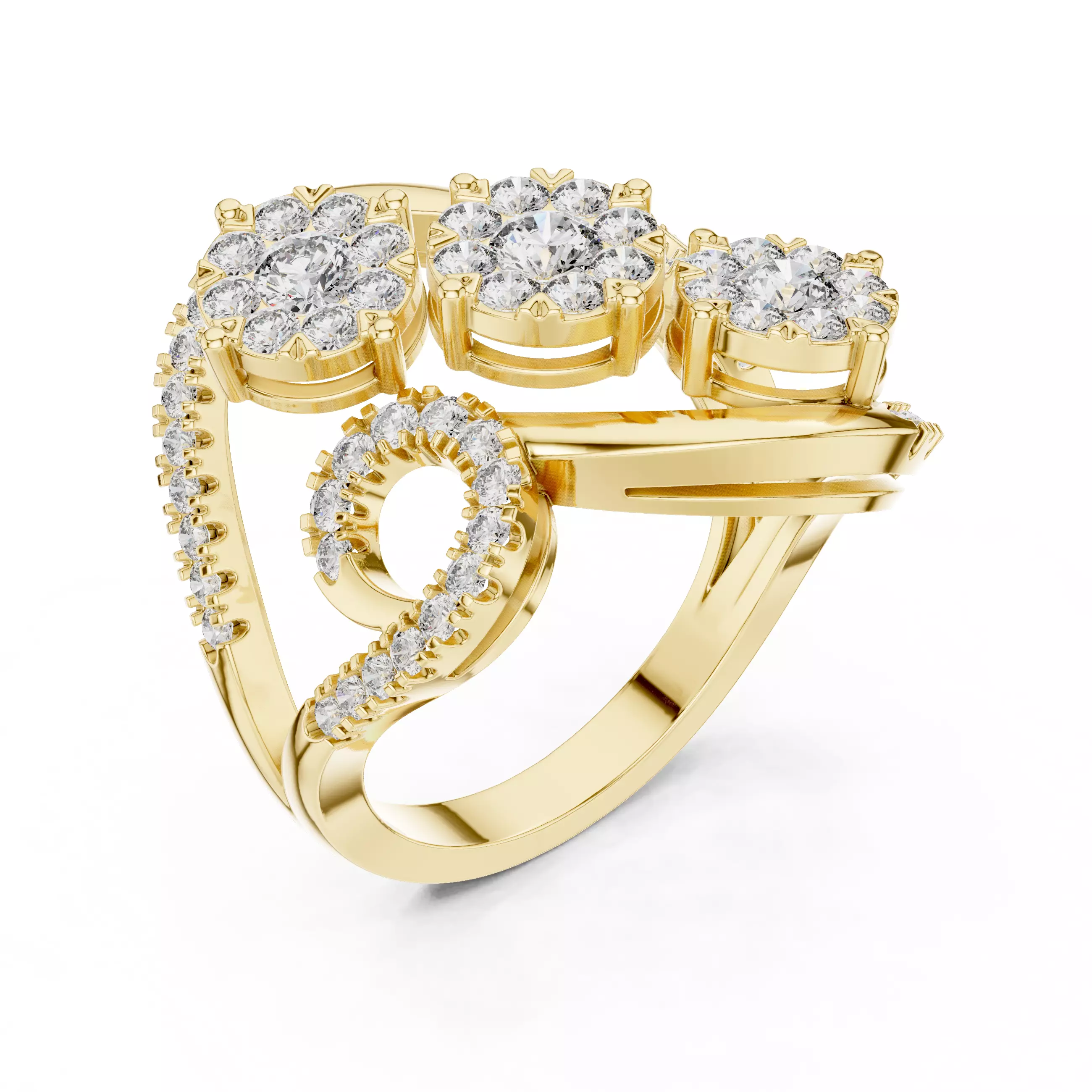 Diamond Cocktail Ring 3dm stl renders animation videos 3D print model_11