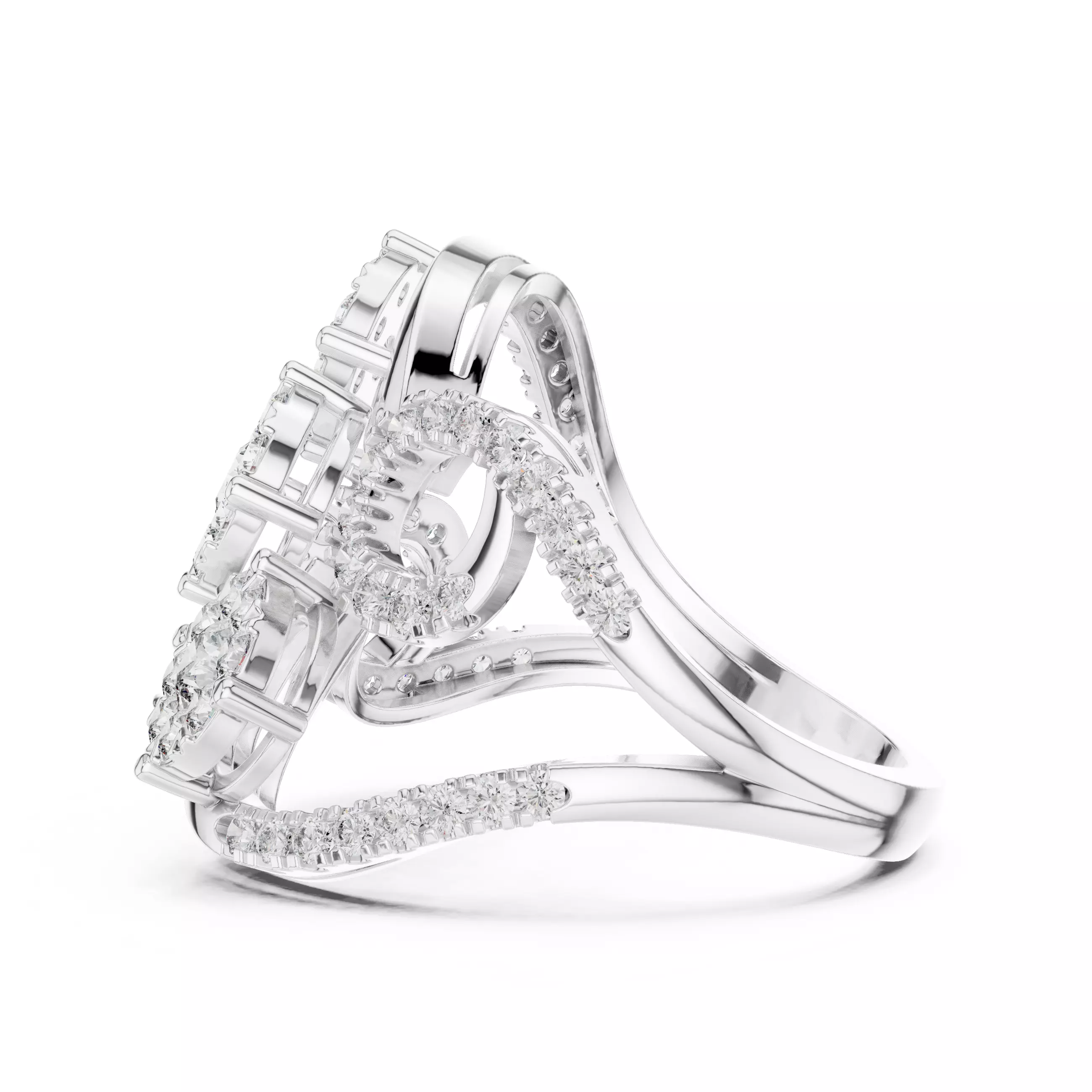 Diamond Cocktail Ring 3dm stl renders animation videos 3D print model_8