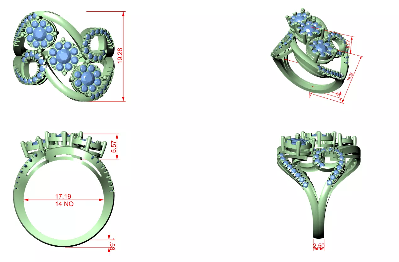 Diamond Cocktail Ring 3dm stl renders animation videos 3D print model_1