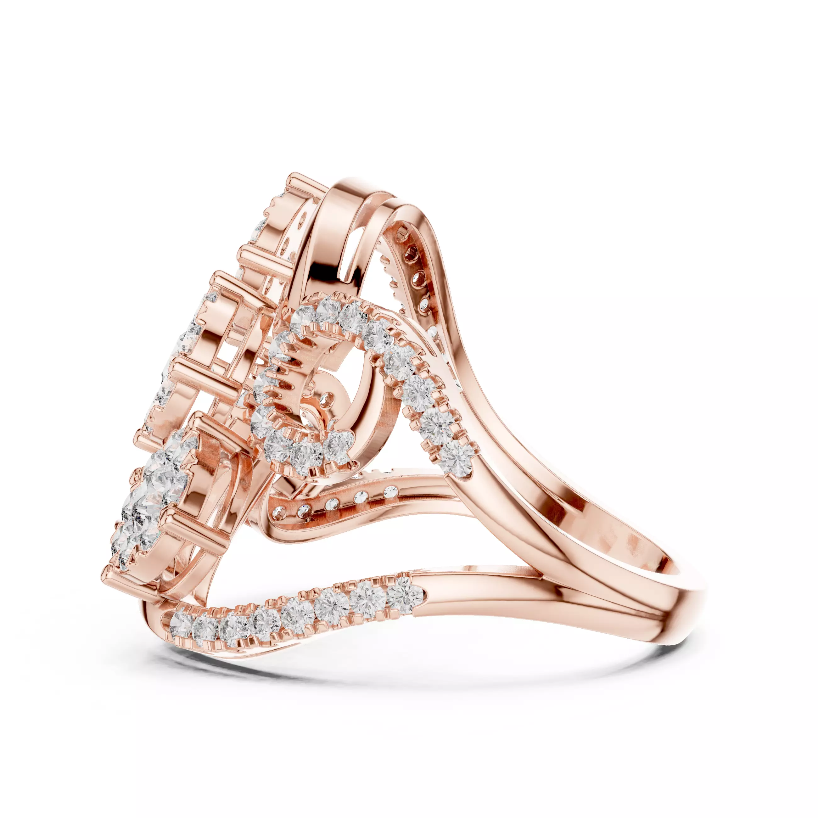 Diamond Cocktail Ring 3dm stl renders animation videos 3D print model_5