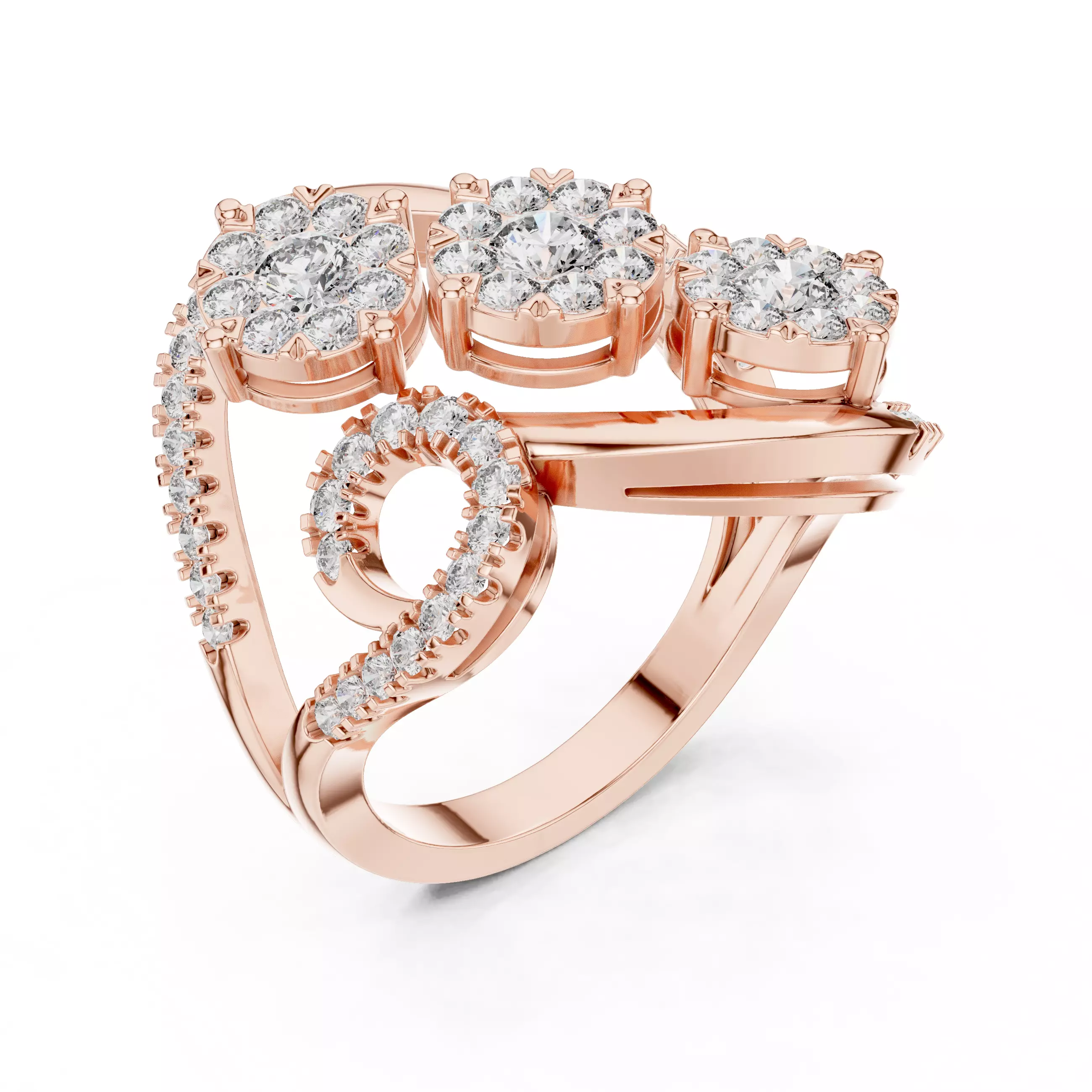 Diamond Cocktail Ring 3dm stl renders animation videos 3D print model_4