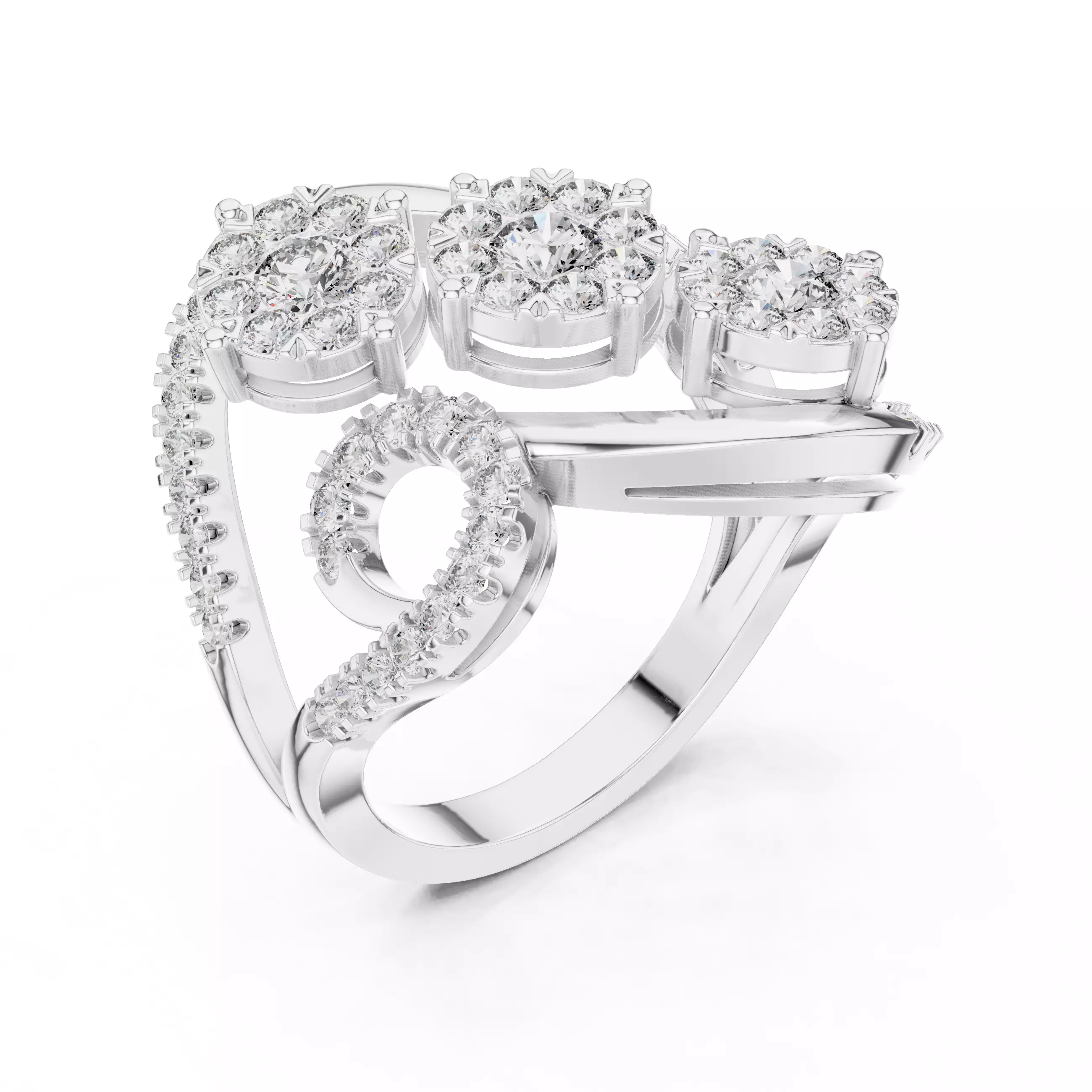 Diamond Cocktail Ring 3dm stl renders animation videos 3D print model_7