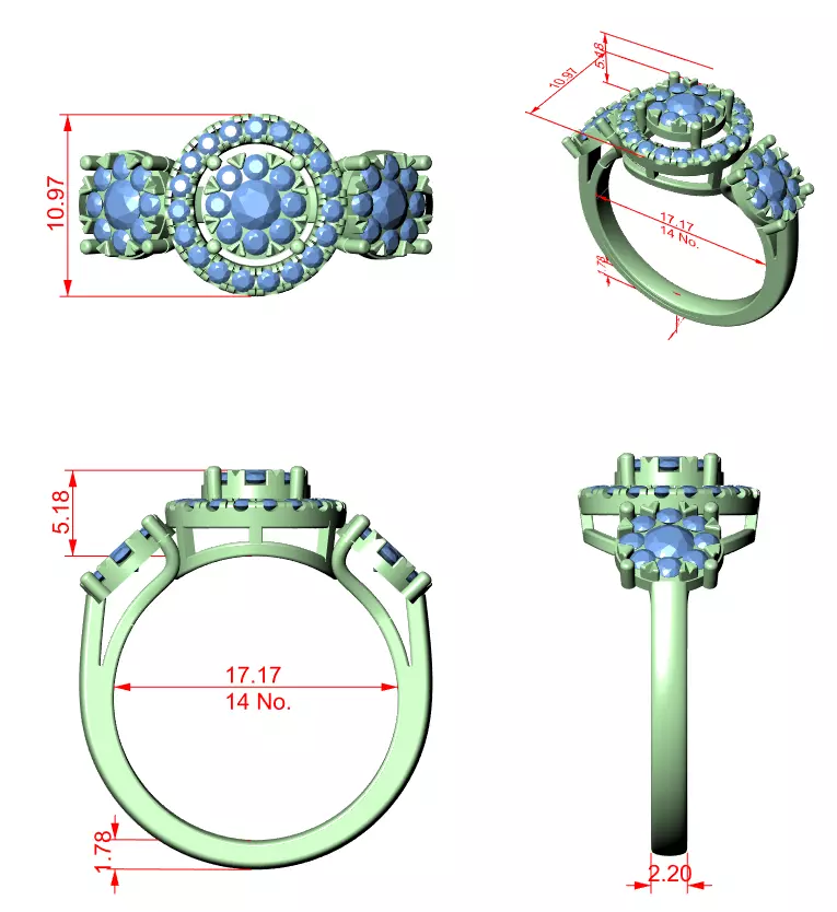 Diamond Cocktail Ring 3dm stl renders animation videos 3D print model_1