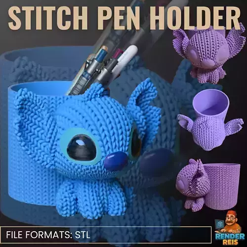 Stitch Pen Holder 3D Model  Cute Desk Organizer