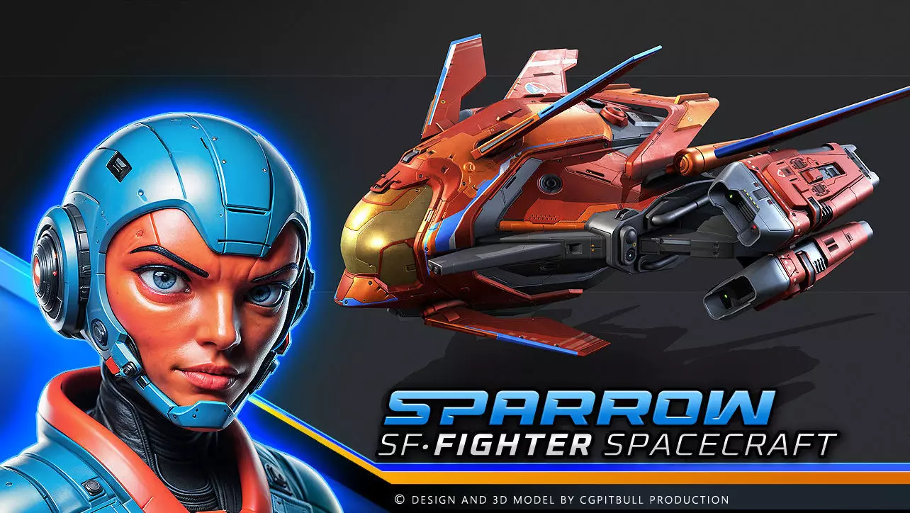 SPARROW Fighter Spacecraft Low-poly 3D model_0