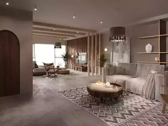 Scandinavian-Boho interior 3D scene