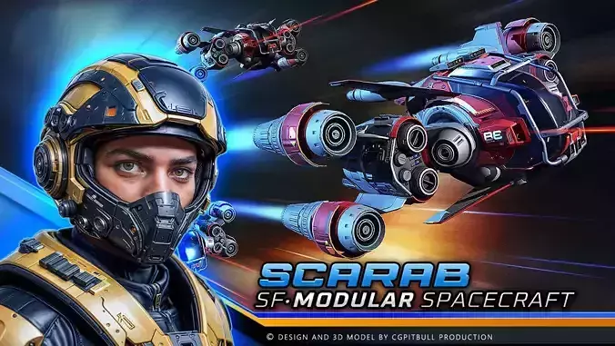 Modular SCARAB Starfighter  Low-poly 3D model