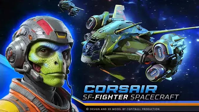 SF Corsair Starship  Low-poly 3D model