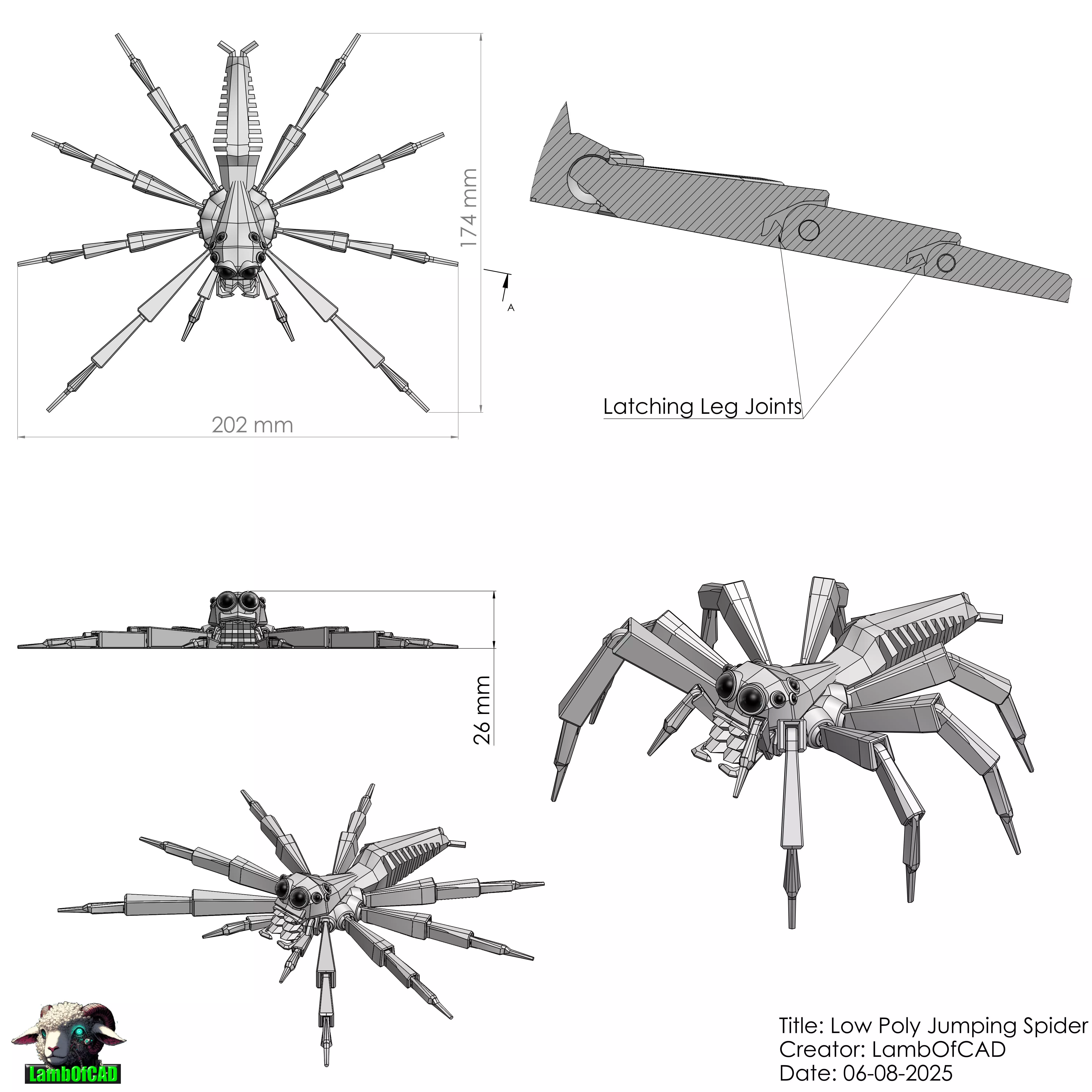 Low Poly Jumping Spider 3D print model_17