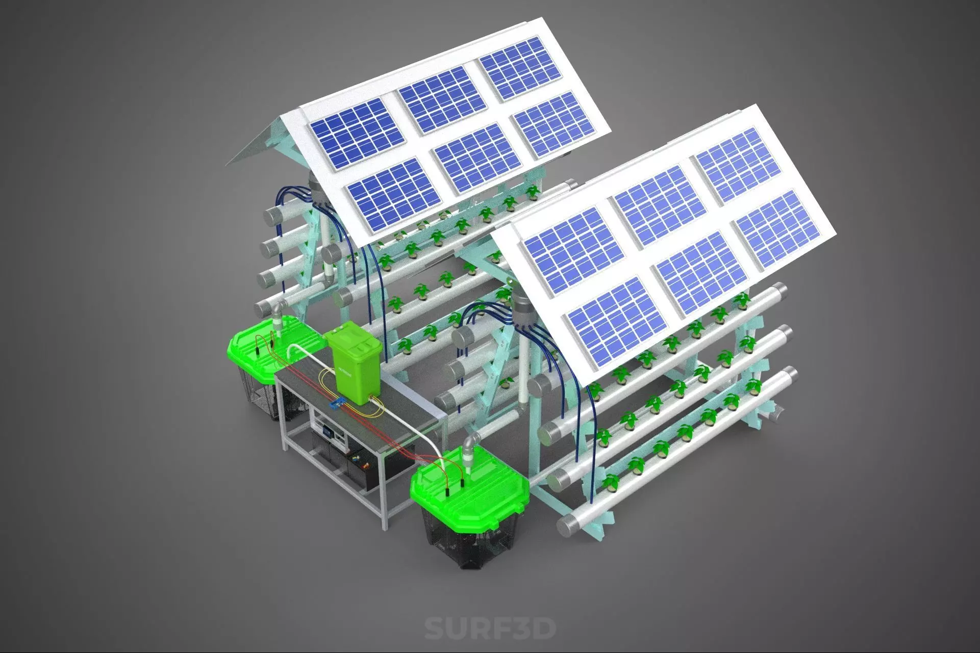IOT SMART HYDROPONIC SOLAR PANEL POWER FARM PLANT WATER NUTRIENT 3D model_6