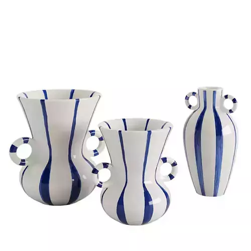  Wide mouth ceramic striped vase