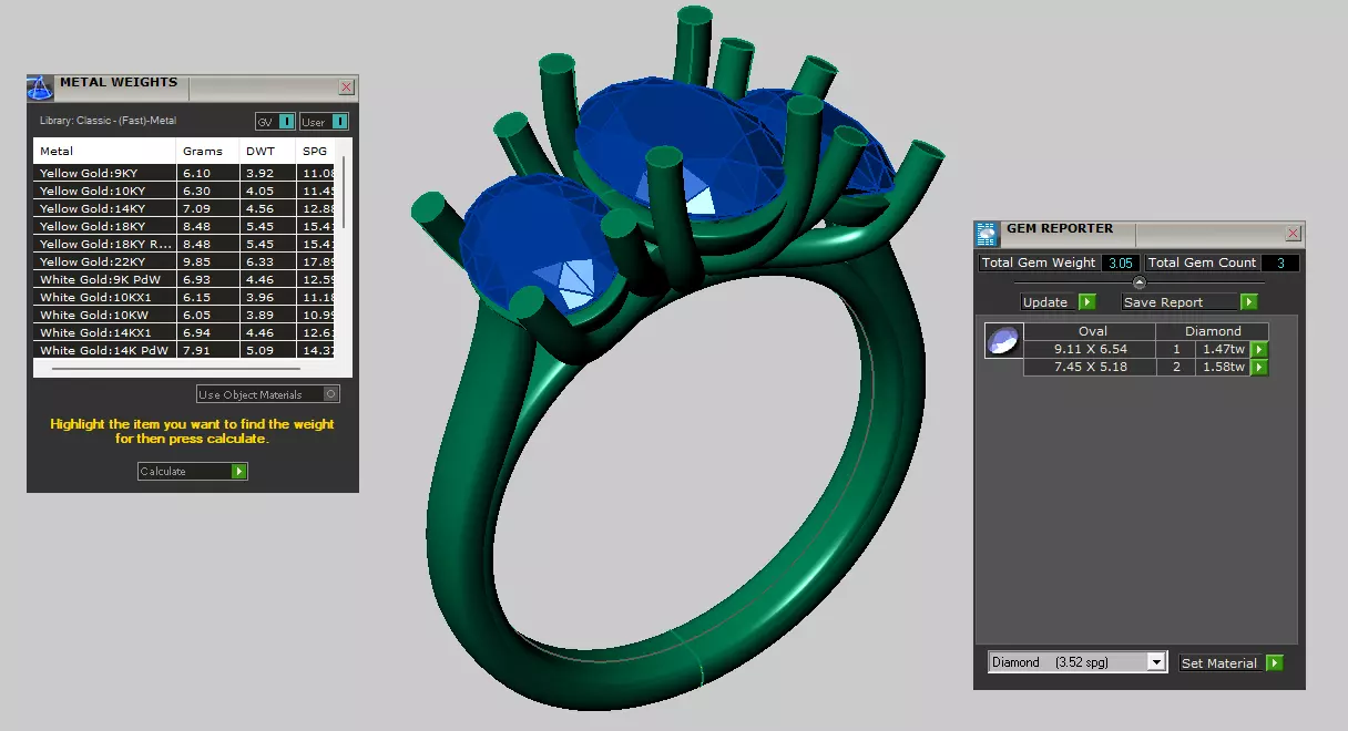 Trellis Shaped Ring with Three Oval Stones 3D print model_5