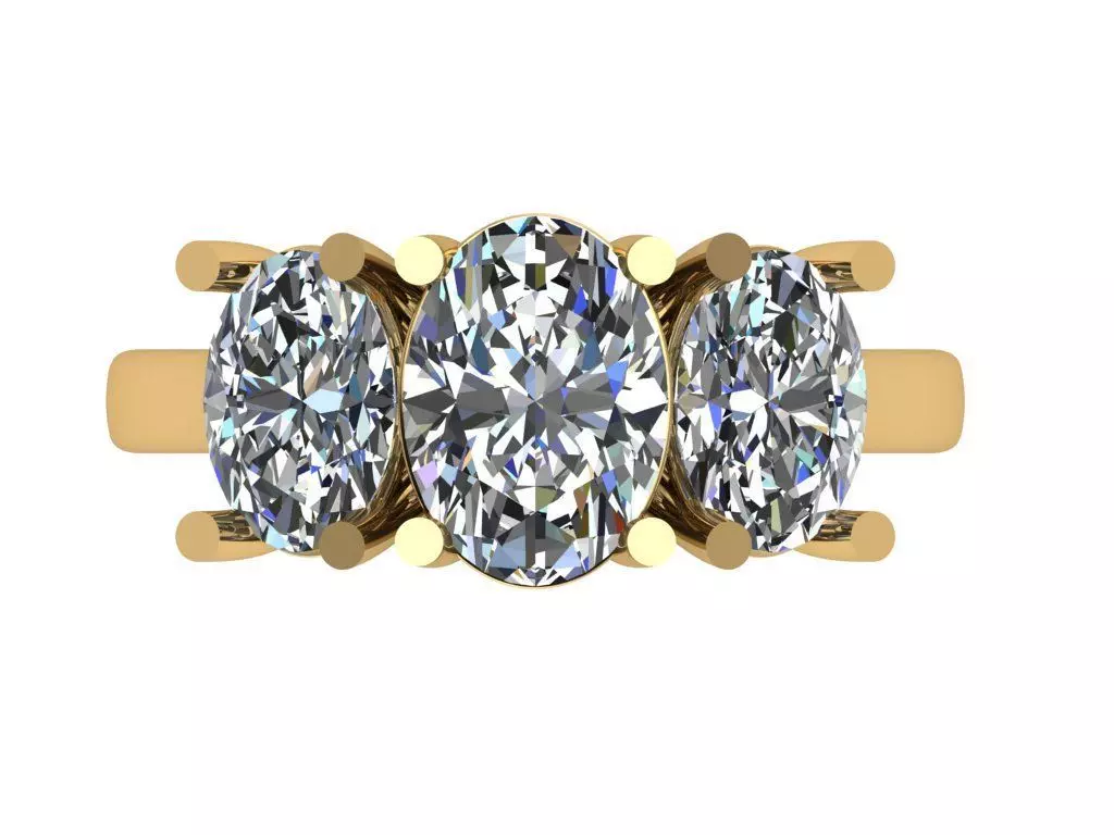 Trellis Shaped Ring with Three Oval Stones 3D print model_2