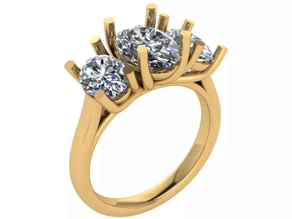 Trellis Shaped Ring with Three Oval Stones 3D print model_0