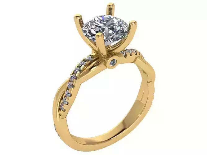 Claw setting ring with pave setting on the twisted Band