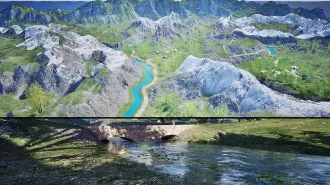 Mountain Riverlands and Arid Badlands Unreal Environment 