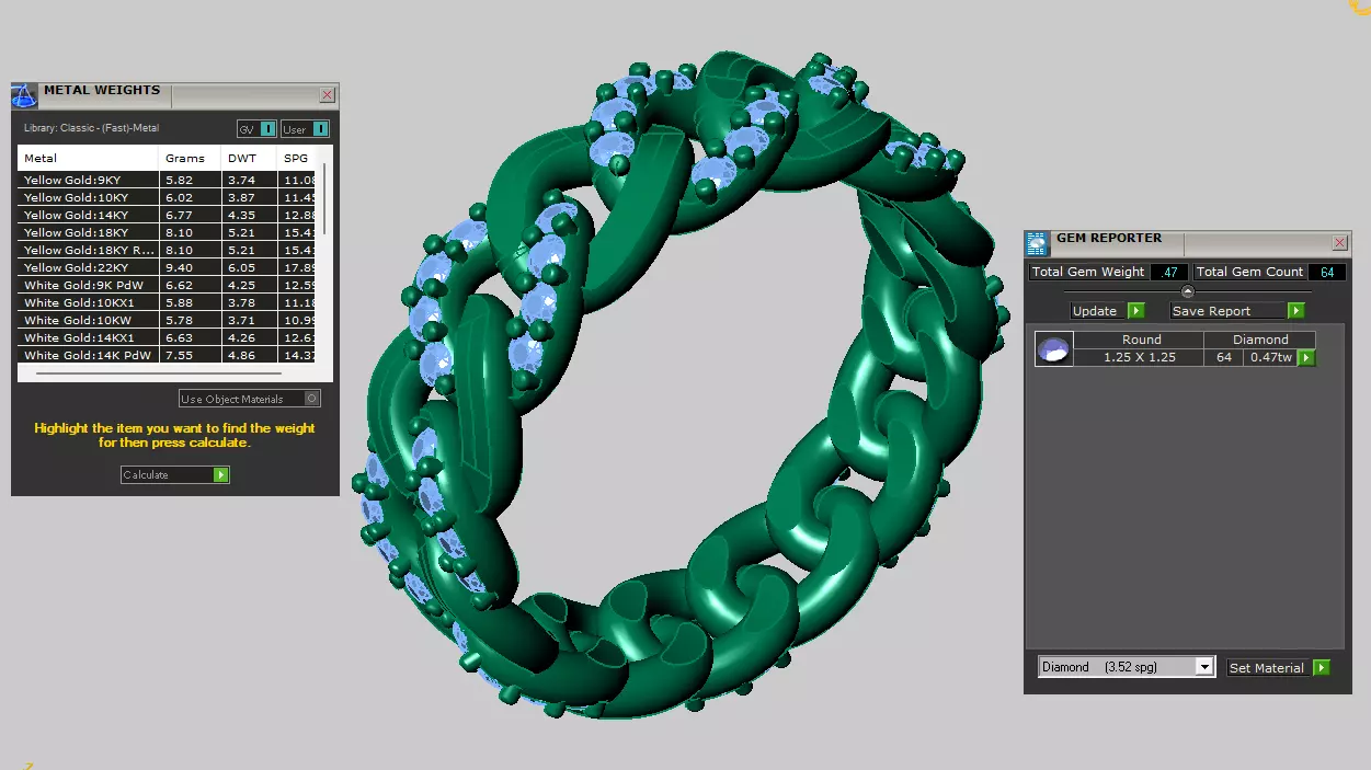 Chain Ring with diamonds set along the chain links 3D print model_5