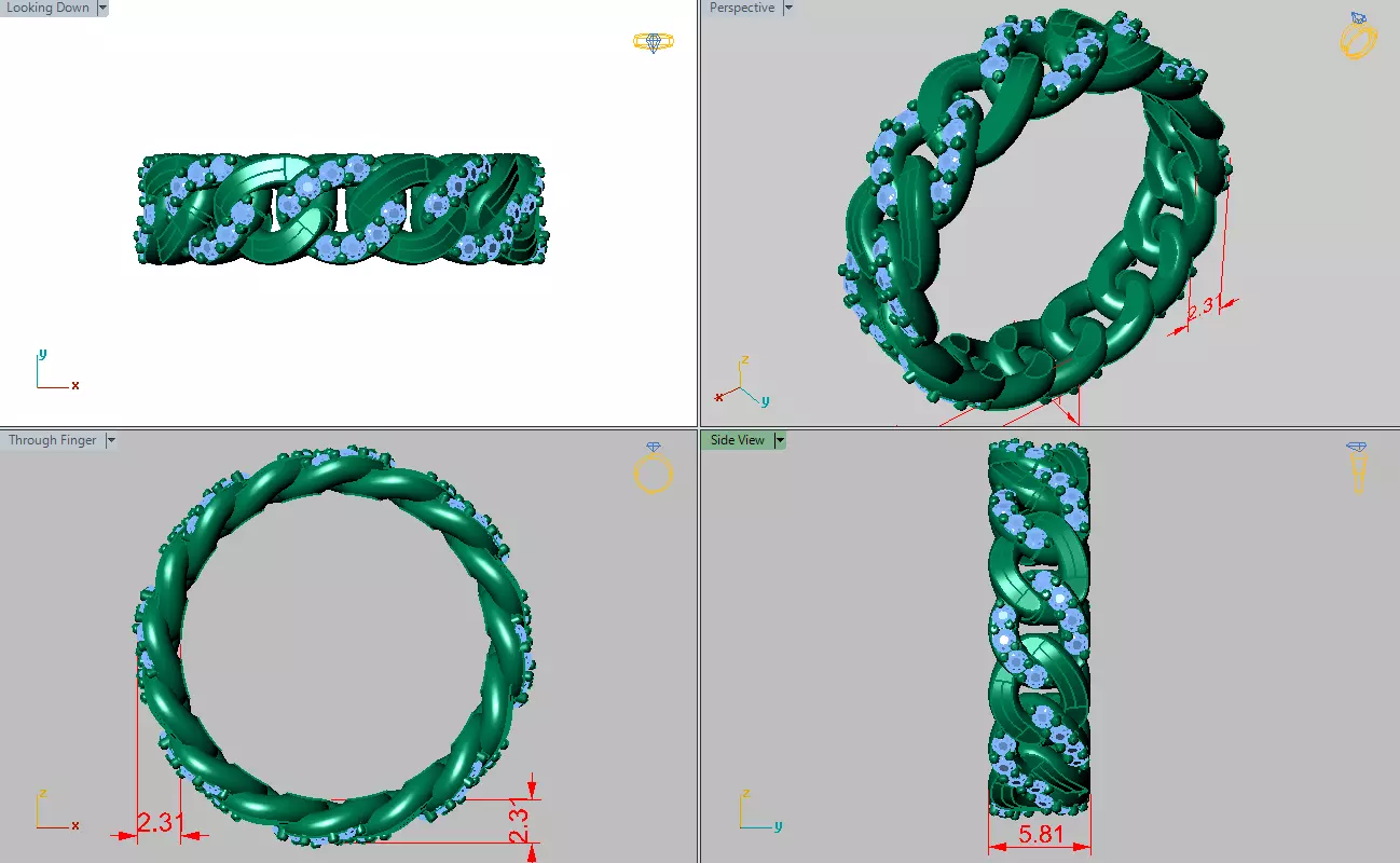 Chain Ring with diamonds set along the chain links 3D print model_4