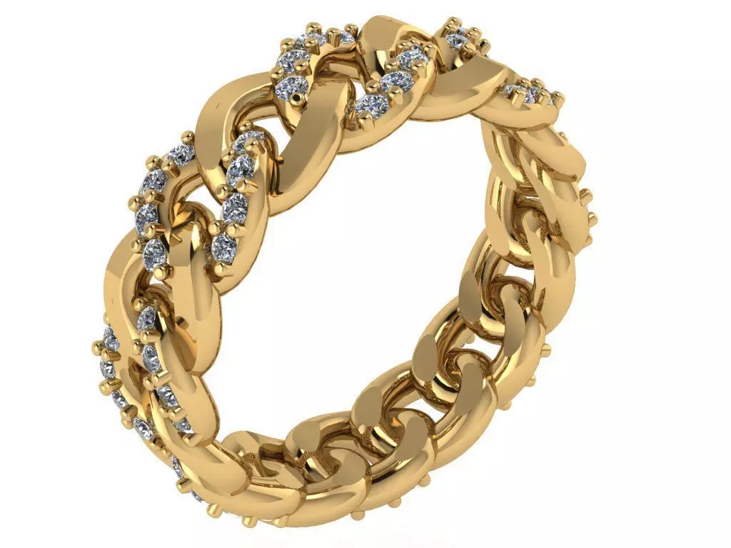 Chain Ring with diamonds set along the chain links 3D print model_0