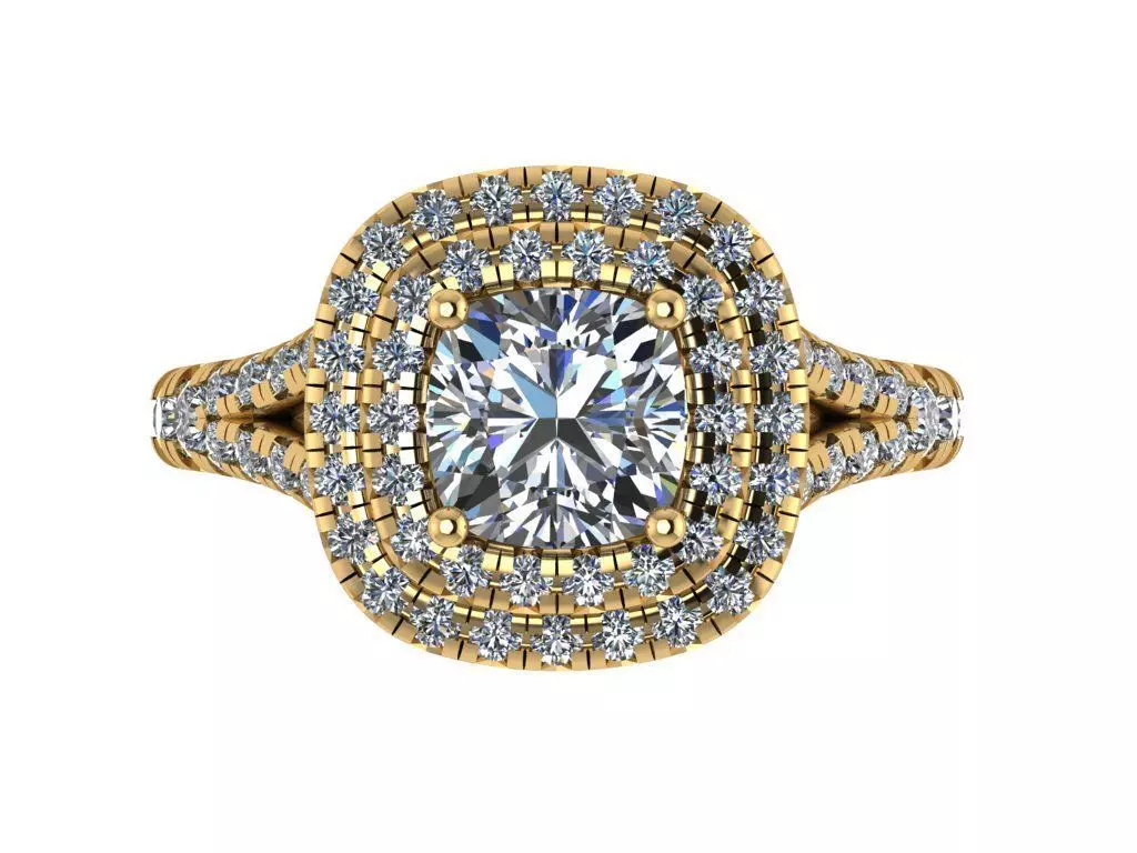 Oval shaped Ring with double halo and half split band 3D print model_2