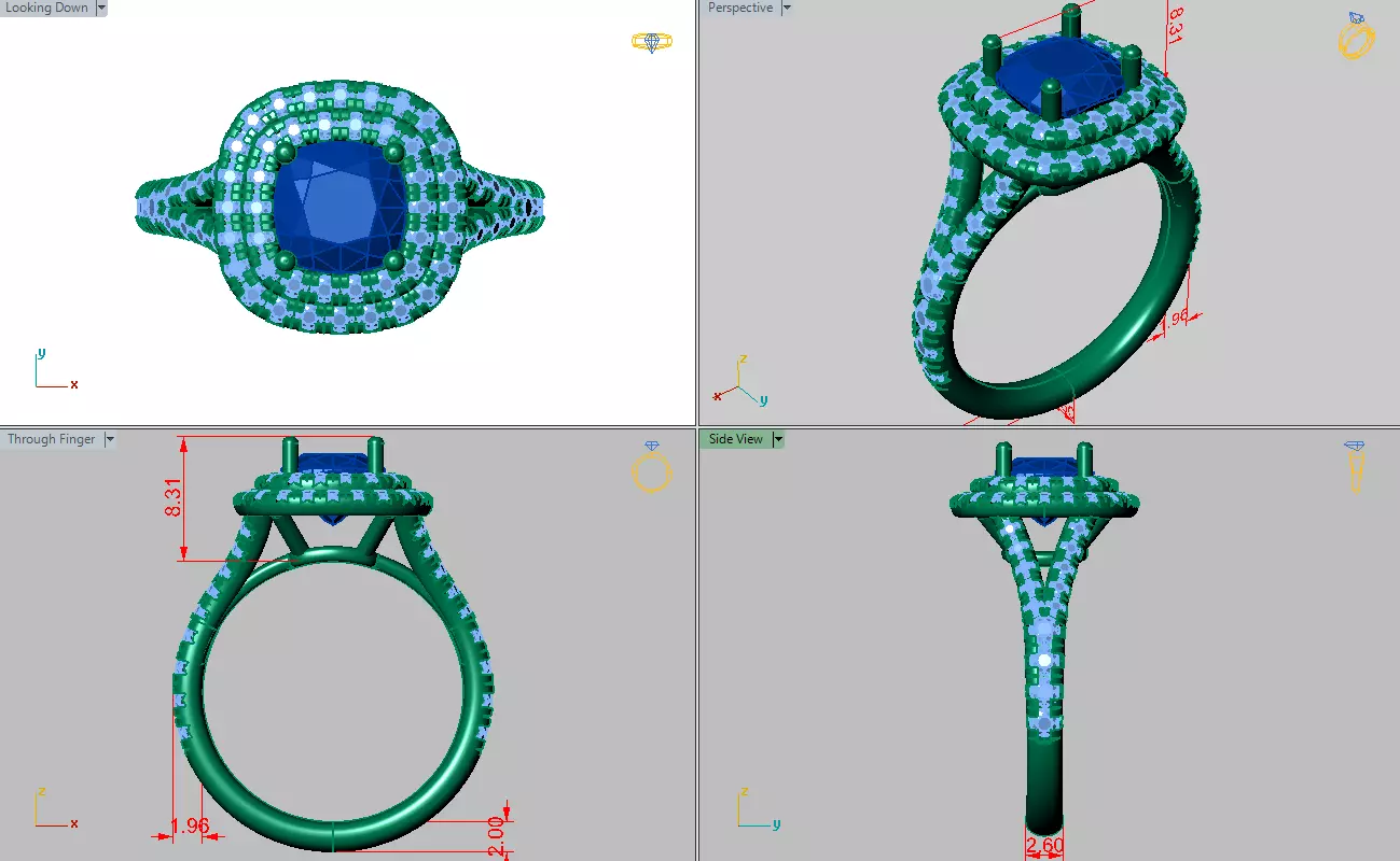 Oval shaped Ring with double halo and half split band 3D print model_4