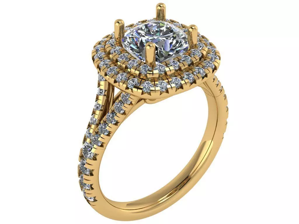 Oval shaped Ring with double halo and half split band 3D print model_0