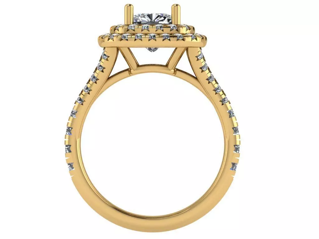 Oval shaped Ring with double halo and half split band 3D print model_1