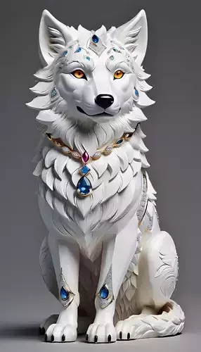 Arctic Sovereign Gem-Adorned White Wolf Sculpture