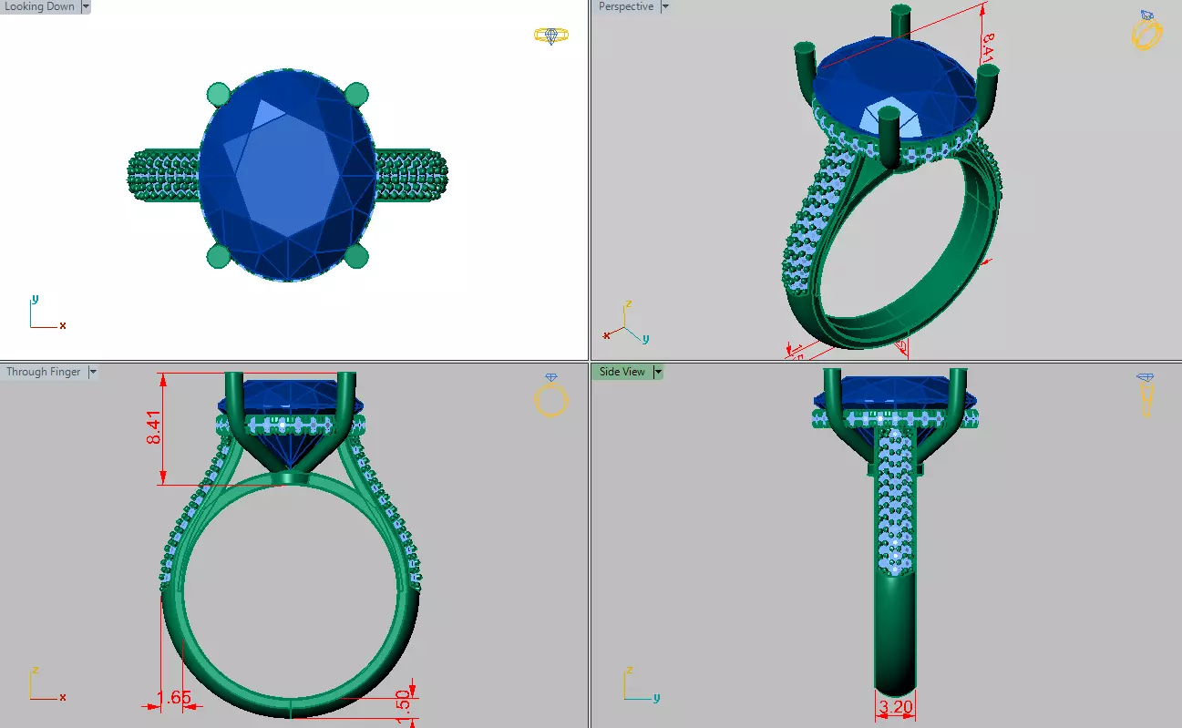 Oval shaped Ring with under Halo and pave setting on the shank 3D print model_4