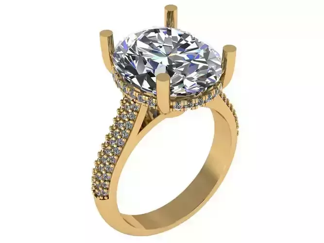 Oval shaped Ring with under Halo and pave setting on the shank