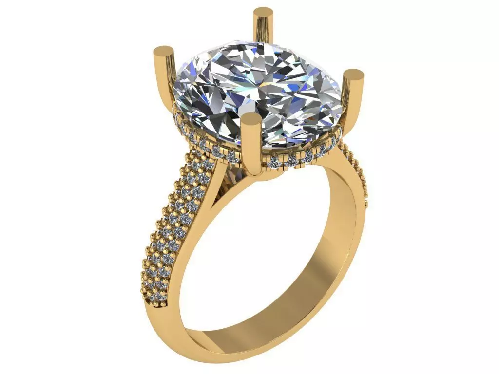 Oval shaped Ring with under Halo and pave setting on the shank 3D print model_0