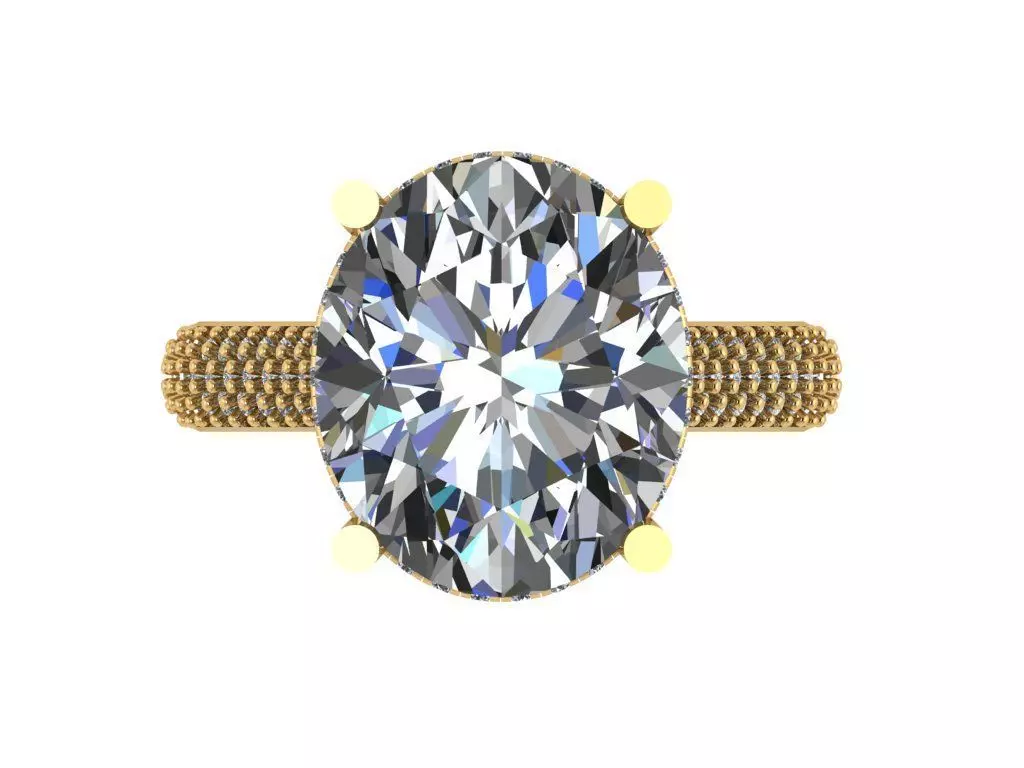 Oval shaped Ring with under Halo and pave setting on the shank 3D print model_2