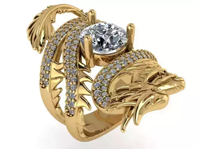 Dragon Ring with Brillian-Cut Diamond in the center