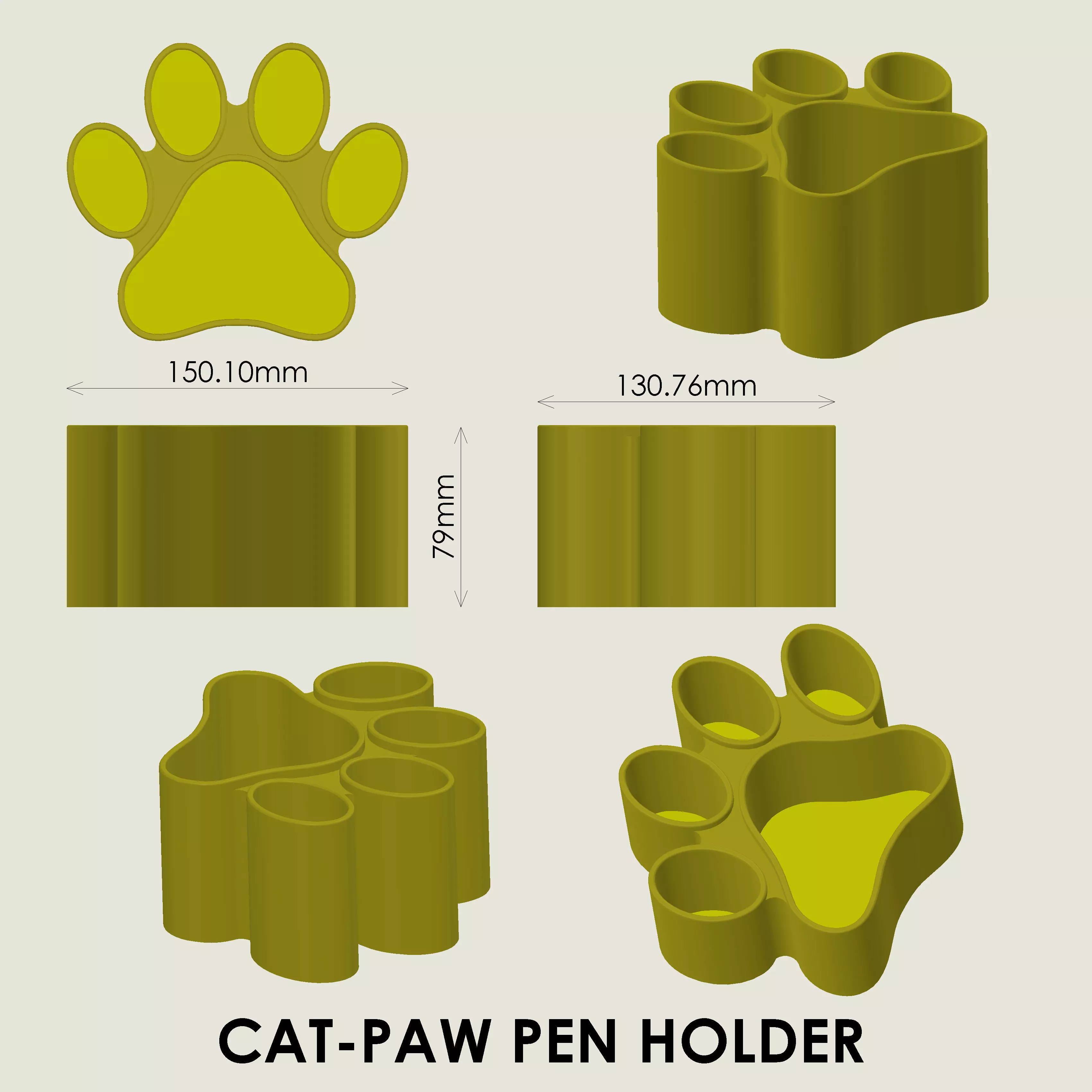 Cat-Paw Pen Holder 3D print model_3