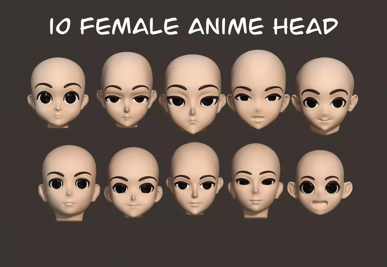 10 female anime head 3D model