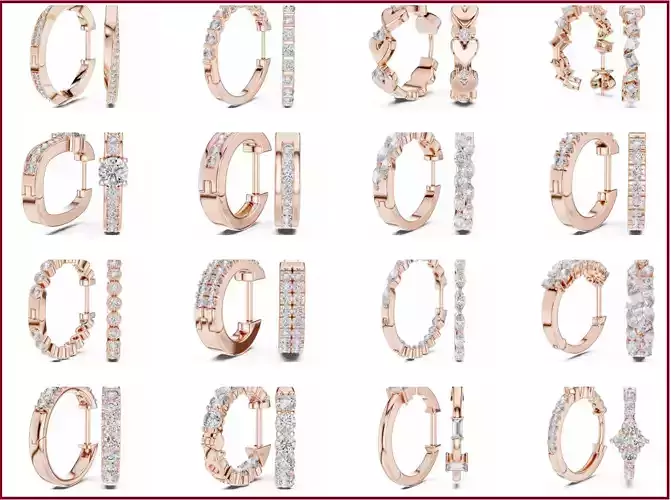 48 Diamond Hoops Earrings 3dm stl renders animation videos