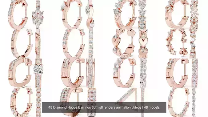 48 Diamond Hoops Earrings 3dm stl renders animation videos 3D Model Collection