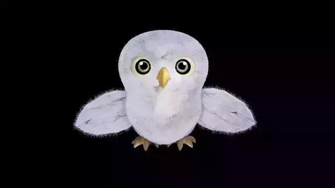 3D Cartoon Owl with Fluffy Feathers