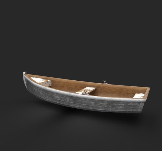 Rowboat wooden boat Low-poly 3D model