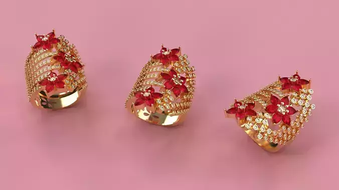Golden Floral Ruby Ring
